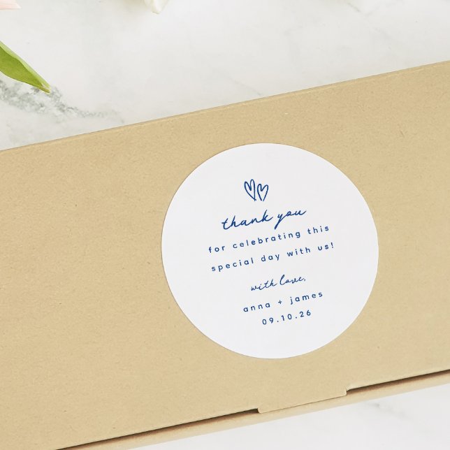 Pegatina Redonda Whimsical Blue Doodle Heart Wedding Favor (Subido por el creador)