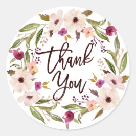 Pegatina Redonda Whimsical Bohemia Floral Wreath Gracias