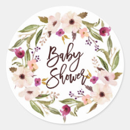 Pegatina Redonda Whimsical Bohemian Floral Wreath Baby Shower