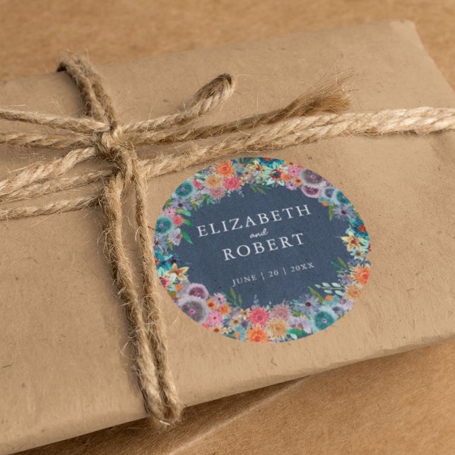 Pegatina Redonda Whimsical Boho Wildflowers Watercolor Boda (Subido por el creador)