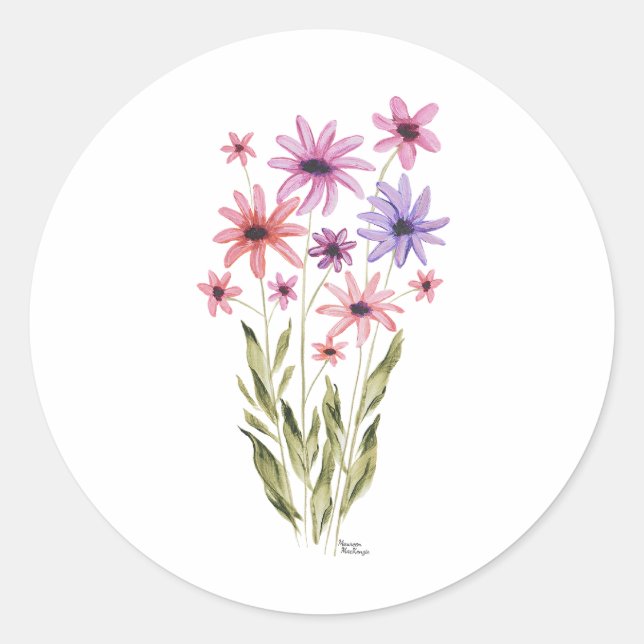 Pegatina Redonda Whimsical Bouquet of Flowers Photo Print (Anverso)