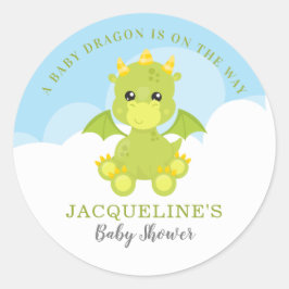 Pegatina Redonda Whimsical Boy Dragon Baby Shower