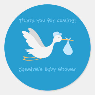Pegatina Redonda Whimsical Boy Stork Baby Shower