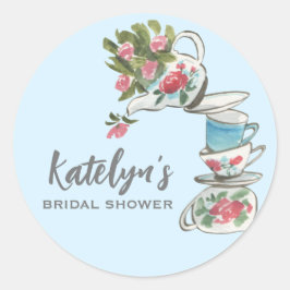 Pegatina Redonda Whimsical Bridal Shower Tea Fiesta