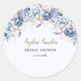 Pegatina Redonda Whimsical Bridal Shower with Soft Blue Flowers
