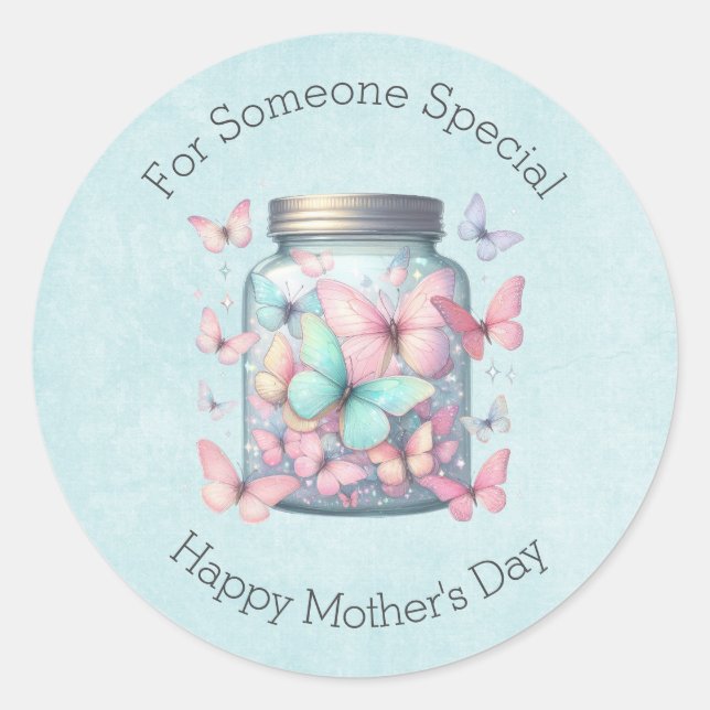 Pegatina Redonda Whimsical Butterflies in a Jar Mother's Day (Anverso)