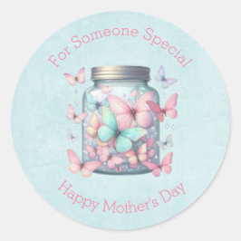 Pegatina Redonda Whimsical Butterflies in a Jar Mother's Day