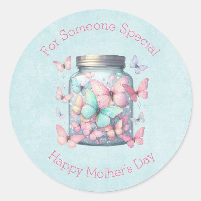 Pegatina Redonda Whimsical Butterflies in a Jar Mother's Day (Anverso)