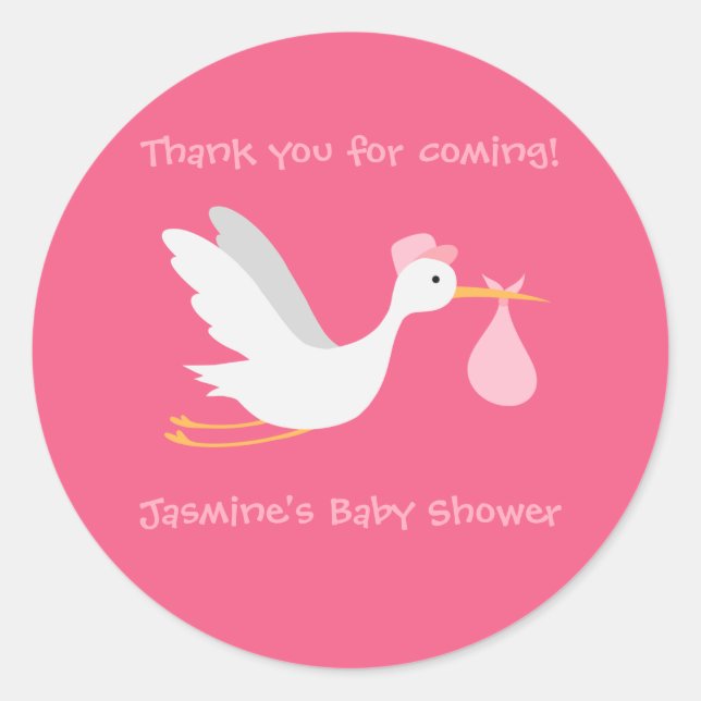 Pegatina Redonda Whimsical Chica Stork Baby Shower (Anverso)