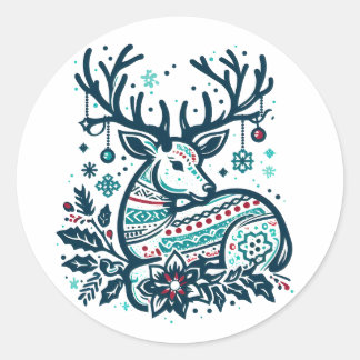 Pegatina Redonda Whimsical Christmas Deer Vector Clipart - Festive