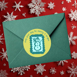 Pegatina Redonda Whimsical Christmas Stamp Cute Custom Merry Bright