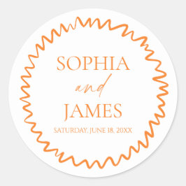 Pegatina Redonda Whimsical Citrus Orange Wavy Border Wedding
