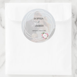 Pegatina Redonda Whimsical Citrus White & flower wedding