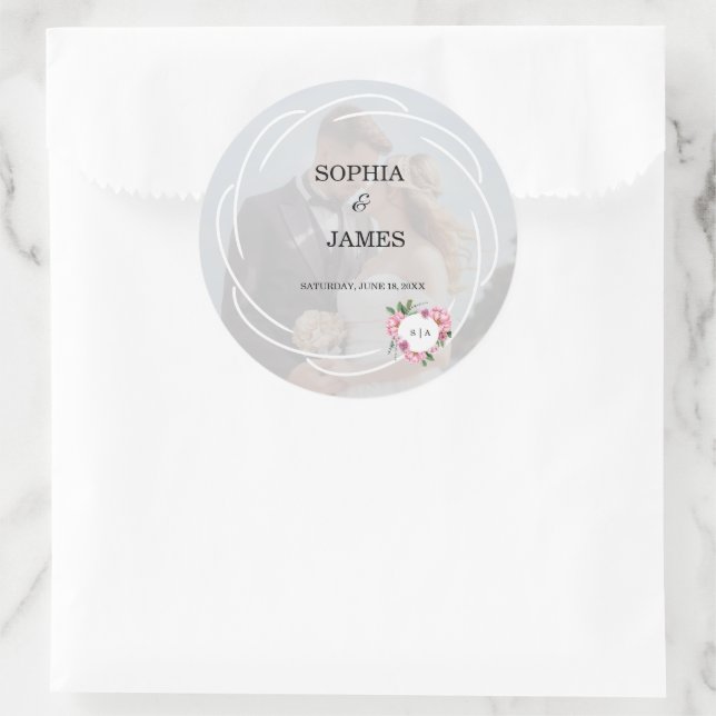 Pegatina Redonda Whimsical Citrus White & flower wedding (Bolso)