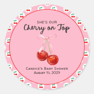 Pegatina Redonda Whimsical Coqette Cherry en Baby Shower top