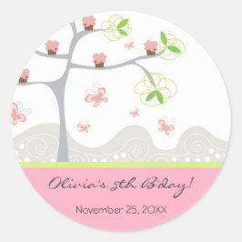 Pegatina Redonda Whimsical Cupcakes Tree Butterflies Dulce Cumpleañ