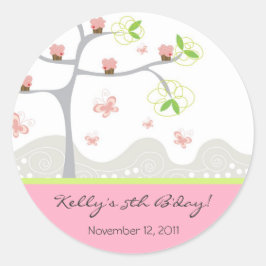 Pegatina Redonda Whimsical Cupcakes Tree Butterflies Dulce Cumpleañ