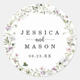Pegatina Redonda Whimsical Delicado Favor de la Boda de Flores Silv