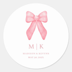 Pegatina Redonda Whimsical Doodle Pink Bow Boda