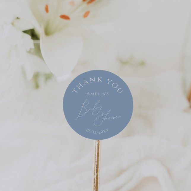 Pegatina Redonda Whimsical Dusty Blue Baby Shower Gracias Por Favor (Subido por el creador)