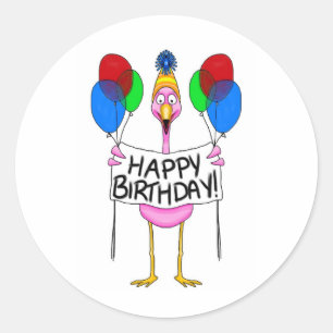 Pegatina Redonda Whimsical Flamingo Felices Balones de cumpleaños