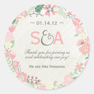 Pegatina Redonda Whimsical Floral Gracias Por Favor