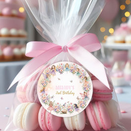 Pegatina Redonda Whimsical flower fairy garden 2nd birthday 