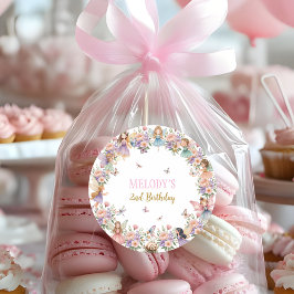 Pegatina Redonda Whimsical flower fairy garden 2nd birthday 
