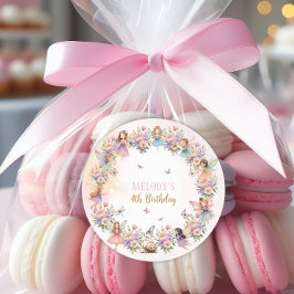 Pegatina Redonda Whimsical flower fairy garden 4th birthday 