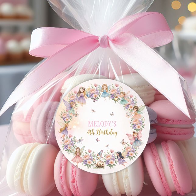 Pegatina Redonda Whimsical flower fairy garden 4th birthday  (Subido por el creador)