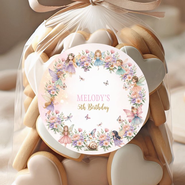 Pegatina Redonda Whimsical flower fairy garden 5th birthday  (Subido por el creador)