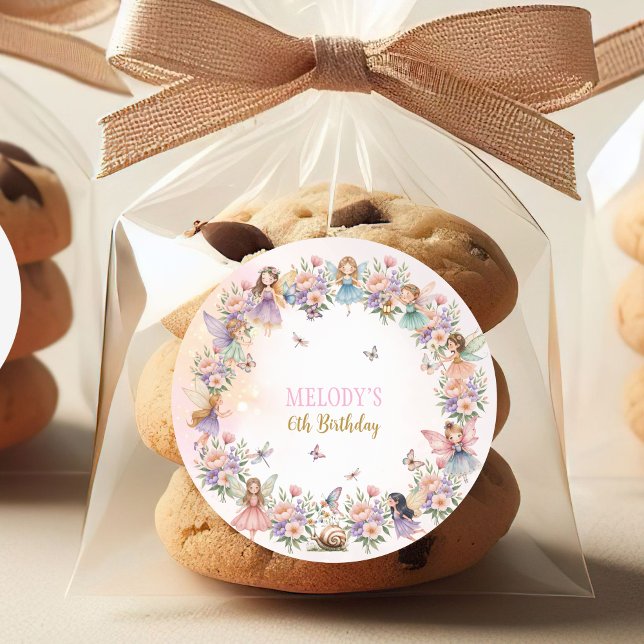Pegatina Redonda Whimsical flower fairy garden 6th birthday  (Subido por el creador)