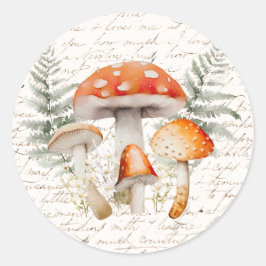 Pegatina Redonda Whimsical Forest Mushroom Vintage Farmhouse