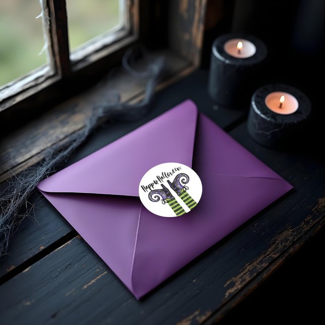 Pegatina Redonda Whimsical Fun Witch Witch Happy Halloween (Whimsical Fun Wicked Witch Happy Halloween Classic Round Sticker)