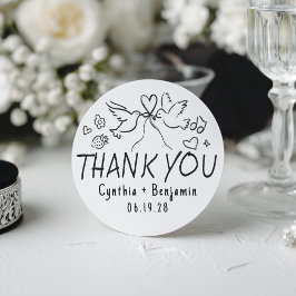 Pegatina Redonda Whimsical Funky Cute Hand Drawn Wedding Thank You