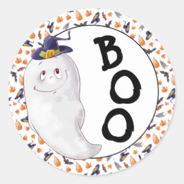 Pegatina Redonda Whimsical Ghost Boo Halloween