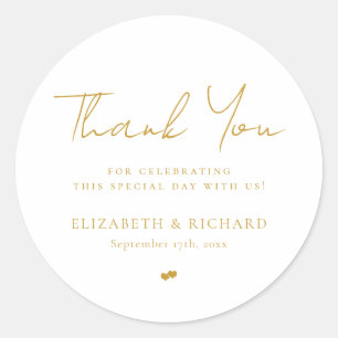 Pegatina Redonda Whimsical Gold White Script Gracias Boda