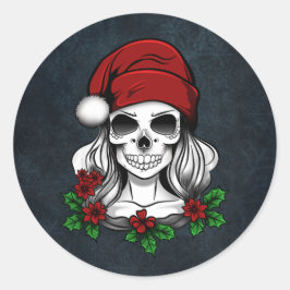 Pegatina Redonda Whimsical Gothic Santa Skull Navidades
