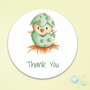 Pegatina Redonda Whimsical Green Hatching Pronto Bird Gracias