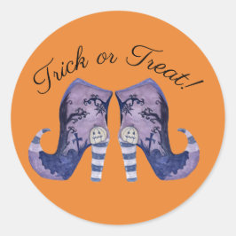 Pegatina Redonda Whimsical Halloween Witch Boots