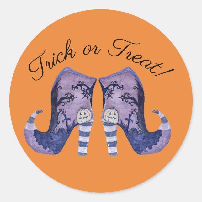 Pegatina Redonda Whimsical Halloween Witch Boots (Anverso)