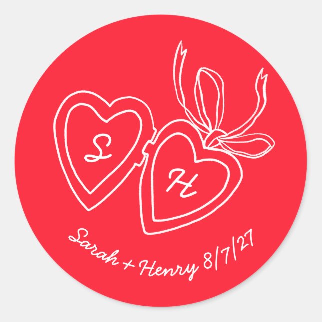 Pegatina Redonda Whimsical Heart Locket Doodle Sketch Modern CUSTOM (Anverso)
