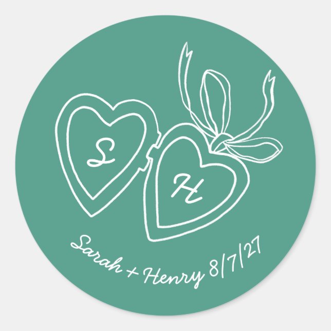 Pegatina Redonda Whimsical Heart Locket Doodle Sketch Modern CUSTOM (Anverso)