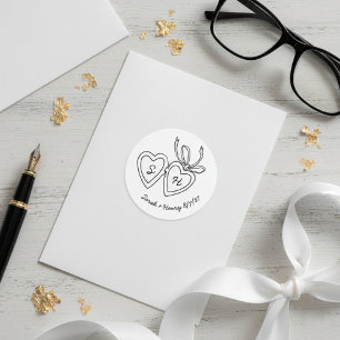 Pegatina Redonda Whimsical Heart Locket Doodle Sketch PERSONALIZADO