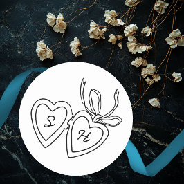 Pegatina Redonda Whimsical Heart Locket Doodle Sketch PERSONALIZADO