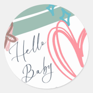 Pegatina Redonda Whimsical "Hello Baby" Round Sticker
