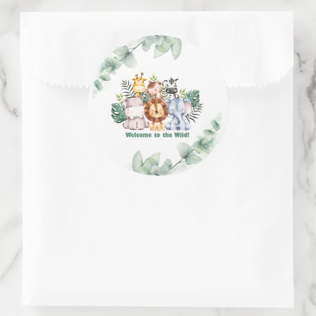 Pegatina Redonda Whimsical Jungle Safari Animal Birthday (Bolso)