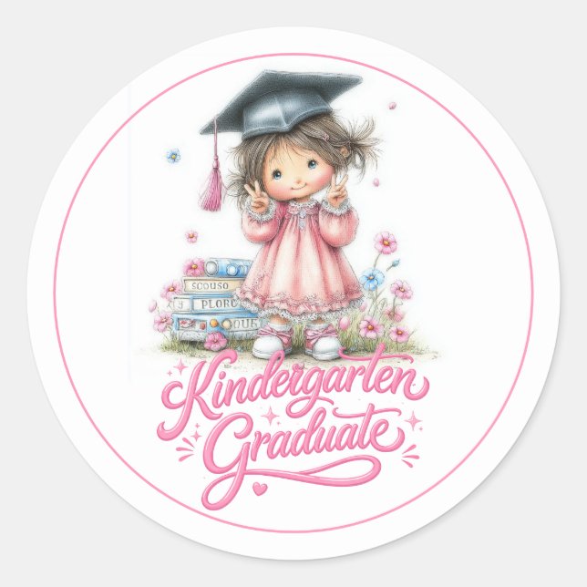 Pegatina Redonda Whimsical Kindergarten Graduation Celebration  (Anverso)