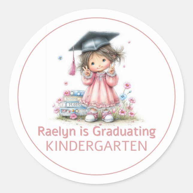 Pegatina Redonda Whimsical Kindergarten Graduation Celebration  (Anverso)