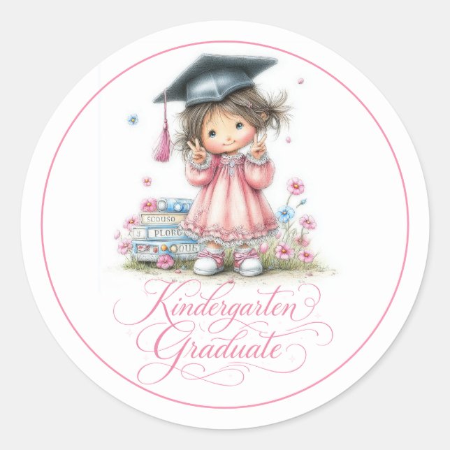 Pegatina Redonda Whimsical Kindergarten Graduation Celebration  (Anverso)